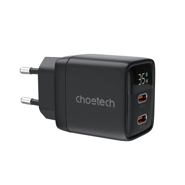 Choetech PD6051 USB-C USB-C PD 35W GaN wall charger with display - black - Cell phone USB charger<<<HurtelXML