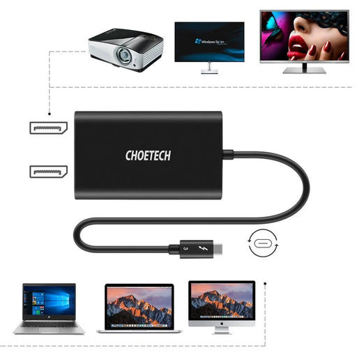 Choetech plug adapter USB Type C Thunderbolt 3 (40Gbps) - 2x DisplayPort 4K 60Hz black (HUB-D03) - USB