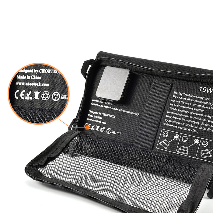 Choetech SC001 solar foldable charger 19W 2x USB-A - black - Cell phone USB charger<<<HurtelXML