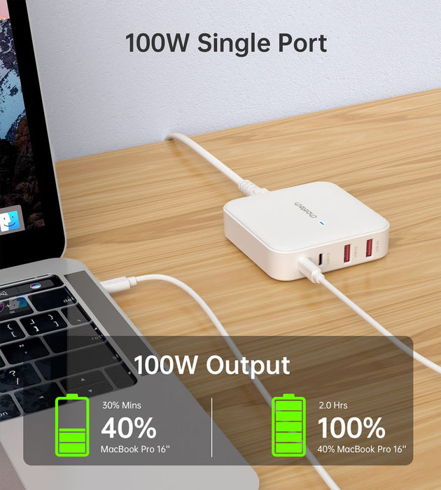 Choetech PD8008 100W GaN fast charger 2x USB-A / 2x USB-C - white