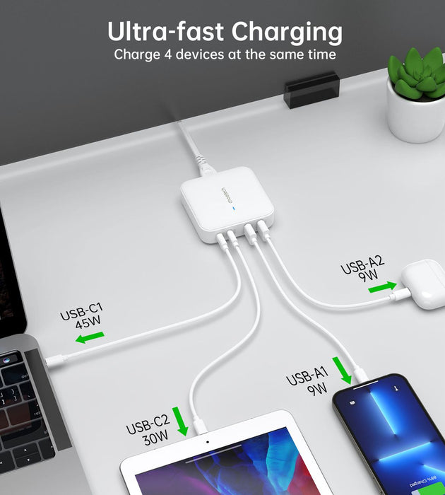 Choetech PD8008 100W GaN fast charger 2x USB-A / 2x USB-C - white