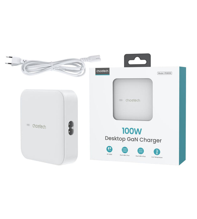 Choetech PD8008 100W GaN fast charger 2x USB-A / 2x USB-C - white