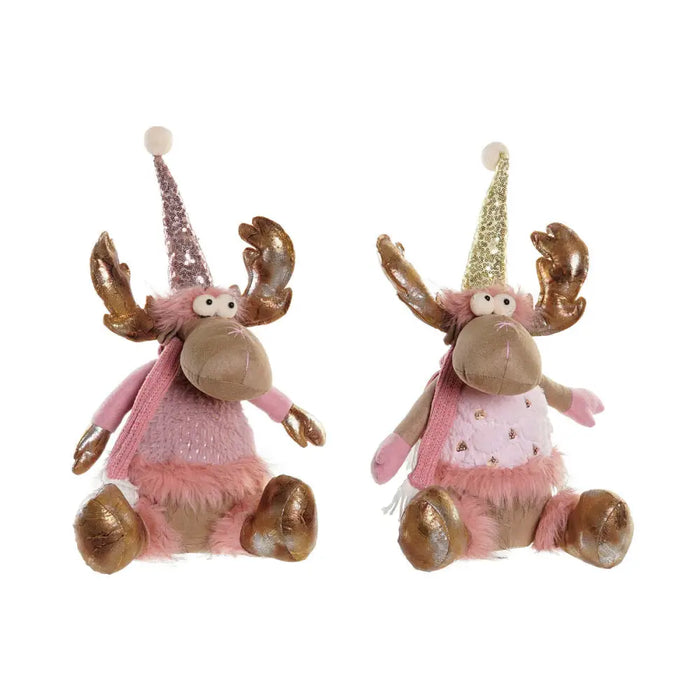Christmas bauble DKD Home Decor Brown Pink Golden Reindeer 27 x 16 x 42 cm (2 Units) - Декорация и Осветление<<<Дом