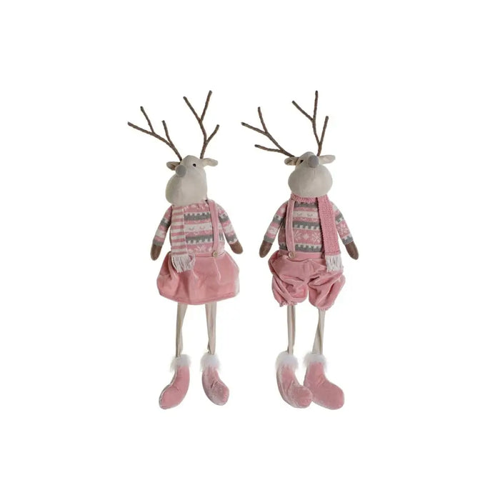 Christmas bauble DKD Home Decor White Brown Pink Reindeer 17 x 14 x 63,5 cm (2 Units) - Декорация и Осветление<<<Дом