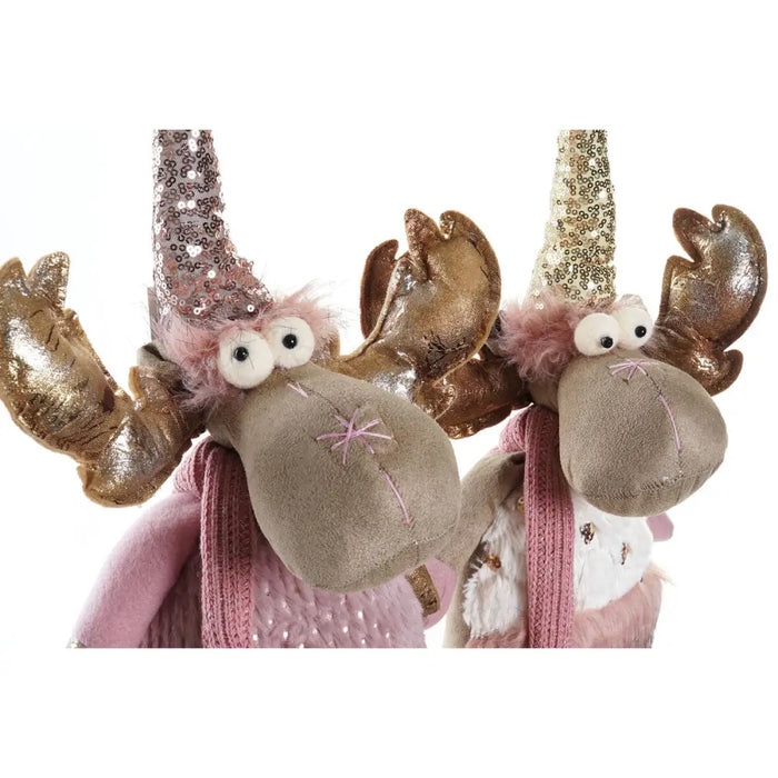 Christmas bauble DKD Home Decor White Pink Golden Reindeer 20 x 19 x 50 cm (2 Units) - Декорация и Осветление<<<Дом