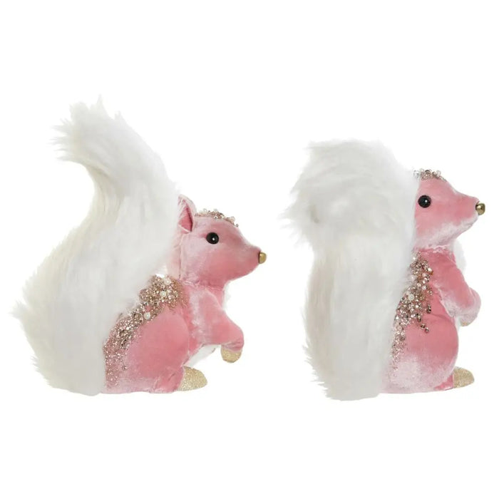 Christmas bauble DKD Home Decor White Pink Squirrel 20 x 11 x 22 cm (2 Units) - Декорация и Осветление<<<Дом
