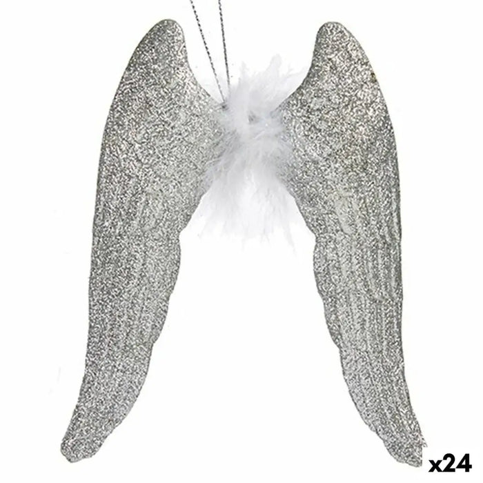 Christmas bauble Krist+ Silver Plastic Glitter Angel Wings 12,5 x 15 x 2,5 cm (24 Units) - Декорация и Осветление<<<Дом