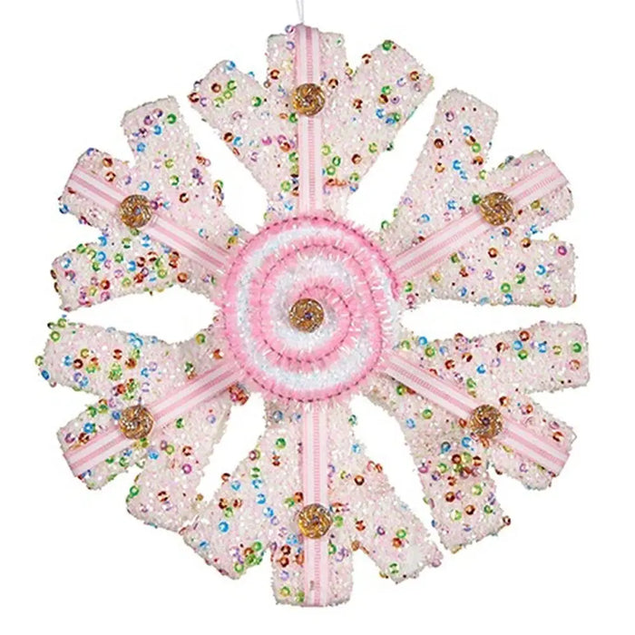 Christmas bauble Krist+ White Pink Snowflakes 17 x 6 x 17 cm (8 Units) - Декорация и Осветление<<<Дом