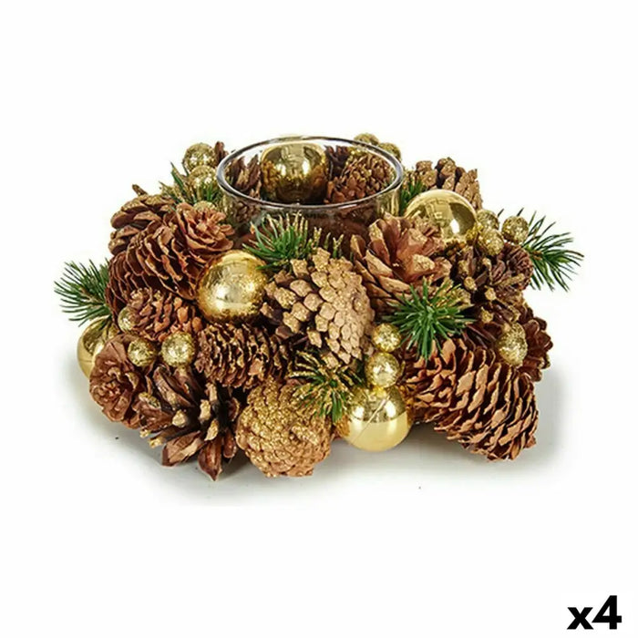Christmas Candle Holder Brown Transparent Golden Glass Plastic 19 x 9 x 19 cm (4 Units) - Декорация и Осветление<<<Дом