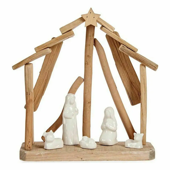 Christmas nativity set Krist+ White Brown Natural Wood Ceramic 25 x 28 x 10 cm (2 Units) - Декорация и Осветление<<<Дом