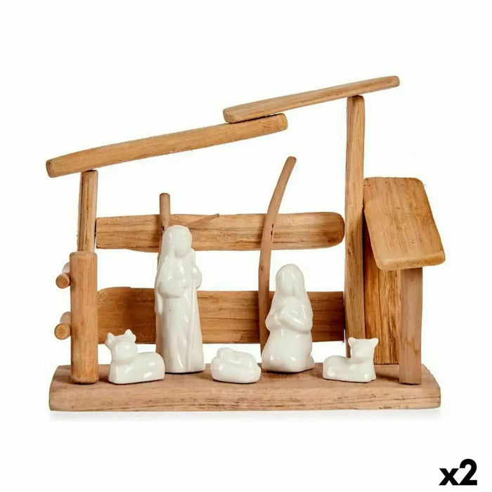 Christmas nativity set Krist+ White Natural Wood Ceramic 10 x 21 x 25 cm (2 Units) - Декорация и Осветление<<<Дом