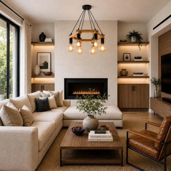 CHANDELIER PORTO 6XE27 WALNUT