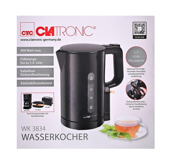 Clatronic WK 3834 electric kettle 1 L 900 W Black