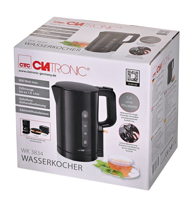Clatronic WK 3834 electric kettle 1 L 900 W Black
