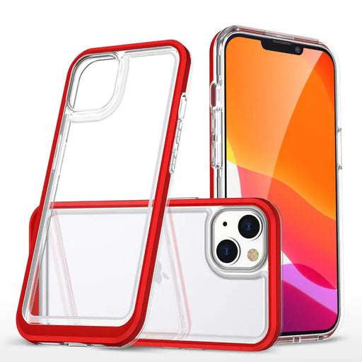 Clear 3in1 case for iPhone 14 silicone cover with frame red - Cell phone cases and covers<<<HurtelXML