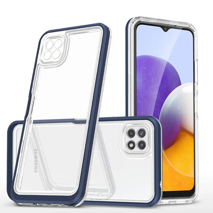 Clear 3in1 Case for Samsung Galaxy A22 5G Frame Gel Cover Blue - Cell phone cases and covers<<<HurtelXML