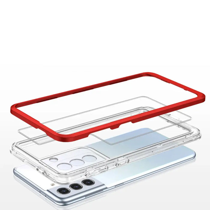 Clear 3in1 Case for Samsung Galaxy S21 5G Frame Gel Cover Red - Cell phone cases and covers<<<HurtelXML