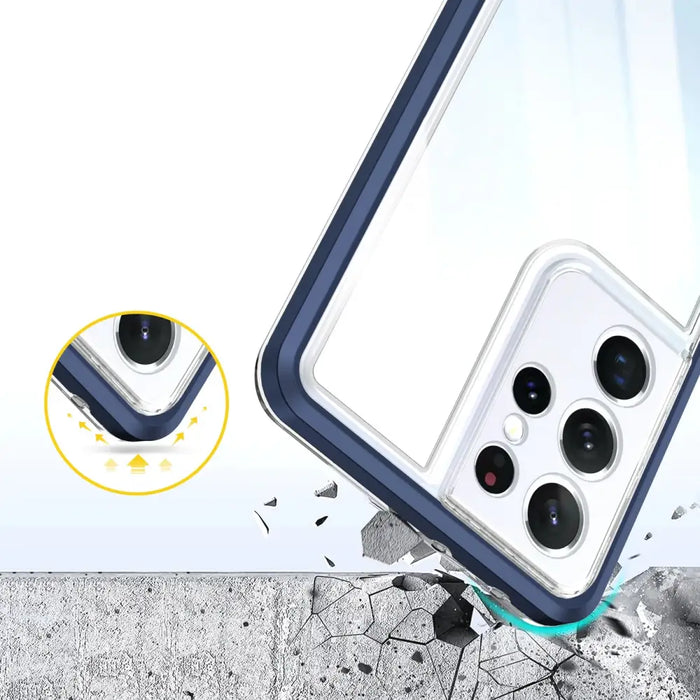 Clear 3in1 Case for Samsung Galaxy S21 Ultra 5G Frame Gel Cover Blue - Cell phone cases and covers<<<HurtelXML