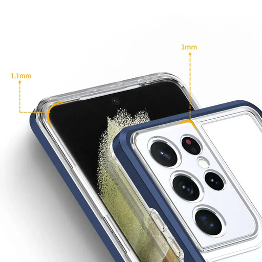 Clear 3in1 Case for Samsung Galaxy S21 Ultra 5G Frame Gel Cover Blue - Cell phone cases and covers<<<HurtelXML