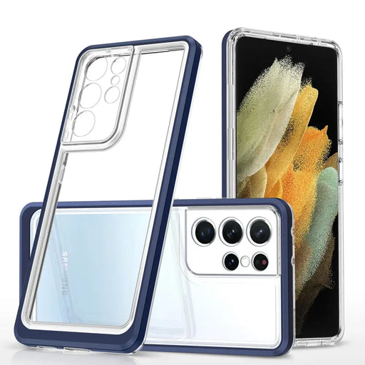 Clear 3in1 Case for Samsung Galaxy S21 Ultra 5G Frame Gel Cover Blue - Cell phone cases and covers<<<HurtelXML