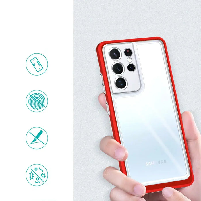 Clear 3in1 case for Samsung Galaxy S23 Ultra silicone cover with frame red - Cell phone cases and covers<<<HurtelXML