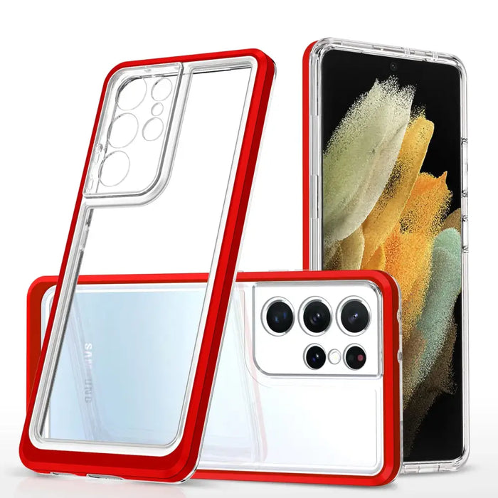 Clear 3in1 case for Samsung Galaxy S23 Ultra silicone cover with frame red - Cell phone cases and covers<<<HurtelXML