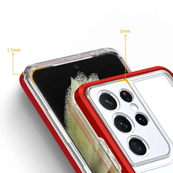 Clear 3in1 case for Samsung Galaxy S23 Ultra silicone cover with frame red - Cell phone cases and covers<<<HurtelXML
