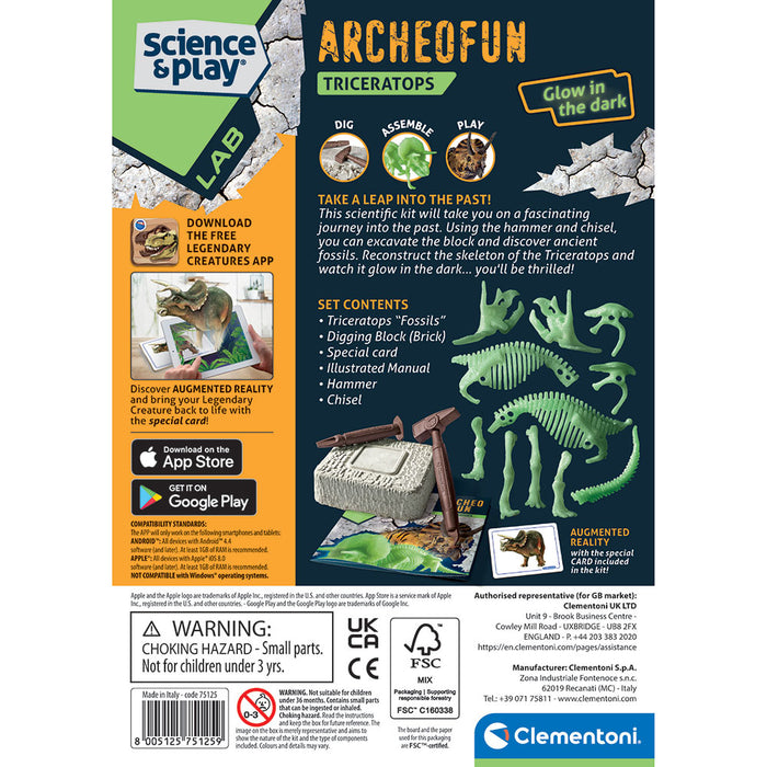 Clementoni Science & Play Educational Kit - Uncover a Triceratops skeleton