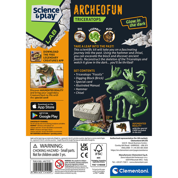 Clementoni Science & Play Educational Kit - Uncover a Triceratops skeleton