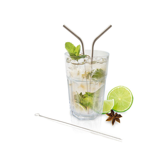 COCKTAIL STRAWS METAL 4 PCS + CLEANING DEVICE NERTHUS - Аксесоари за сервиране и прибори за хранене<<<Домашни