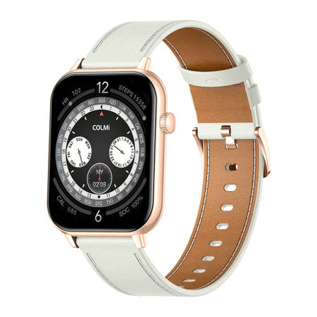 COLMI C28 Smartwatch in Gold with a White Leather Strap