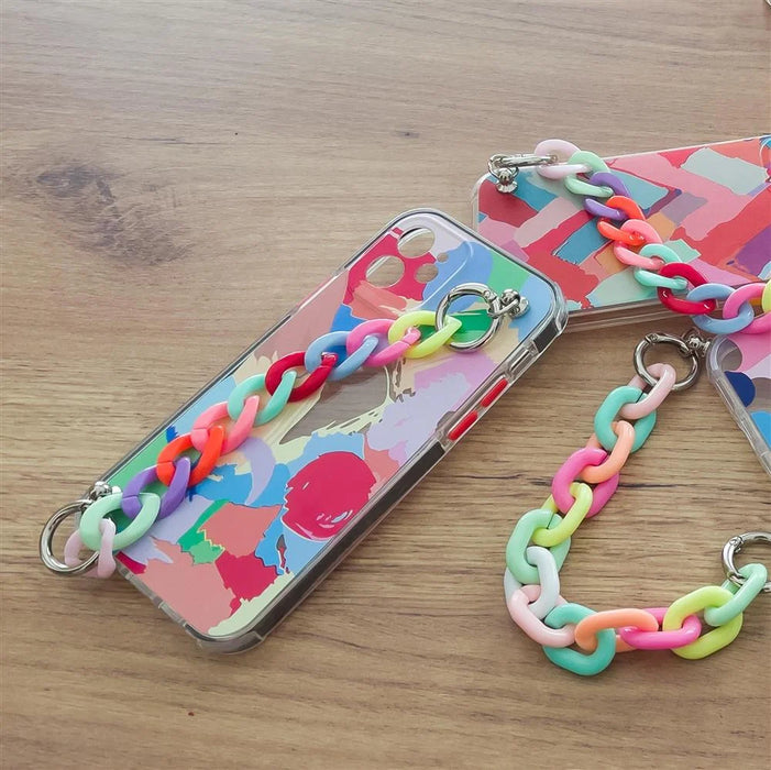 Color Chain Case gel flexible elastic case cover with a chain pendant for iPhone 12 multicolour - Cell phone cases