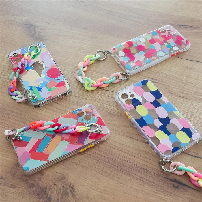 Color Chain Case gel flexible elastic case cover with a chain pendant for iPhone 12 multicolour - Cell phone cases