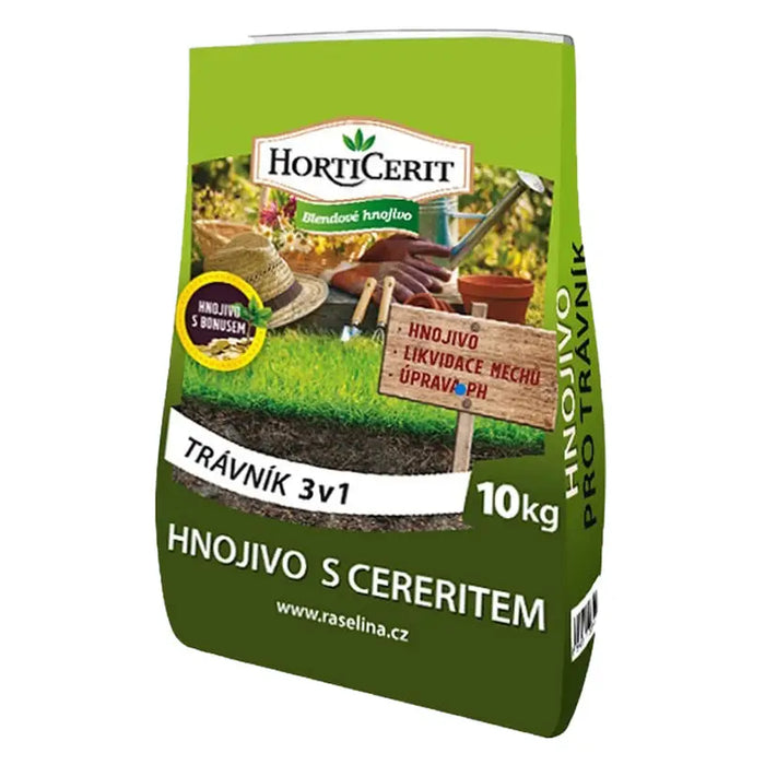 COMBINED FERTILIZER FOR GRASS CARPETS 3 IN 1 10KG HORTI CERIT - Торове<<<Торове почви и тревни