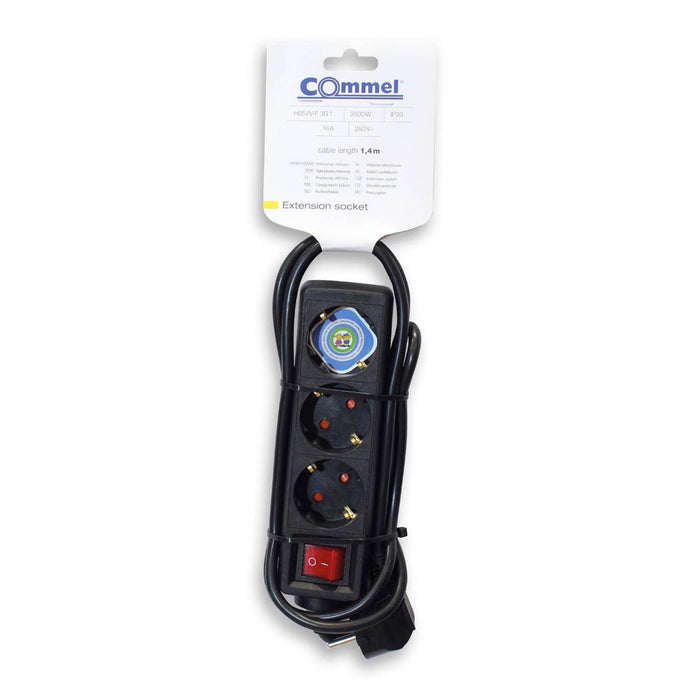 Commel power strip 3 sockets 1.4m button black C232-324