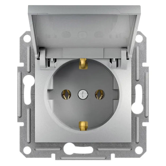 CONTACT SINGLE WITH COVER ALUMINUM SCHNEIDER ASFORA - Ключове и контакти<<<Електроматериали<<<Praktiker&&&Ключове и