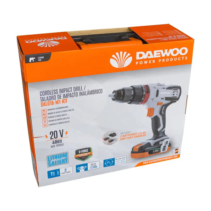 CORDLESS IMPACT DRILL DAEWOO DALD18-M1-KIT 20 V 44.00 nm NUMBER OF BATTERIES 2 2.00 Ah SUITCASE - Акумулаторни