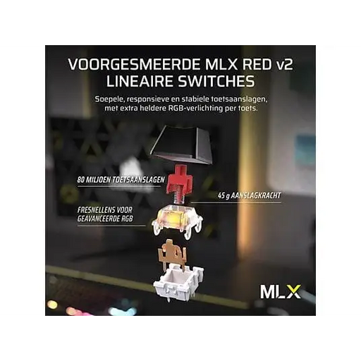 Corsair K70 CORE TKL RGB Gaming Wireless/Bluetooth Mechanical Keyboard Corsair MLX Red Switch - Геймърски