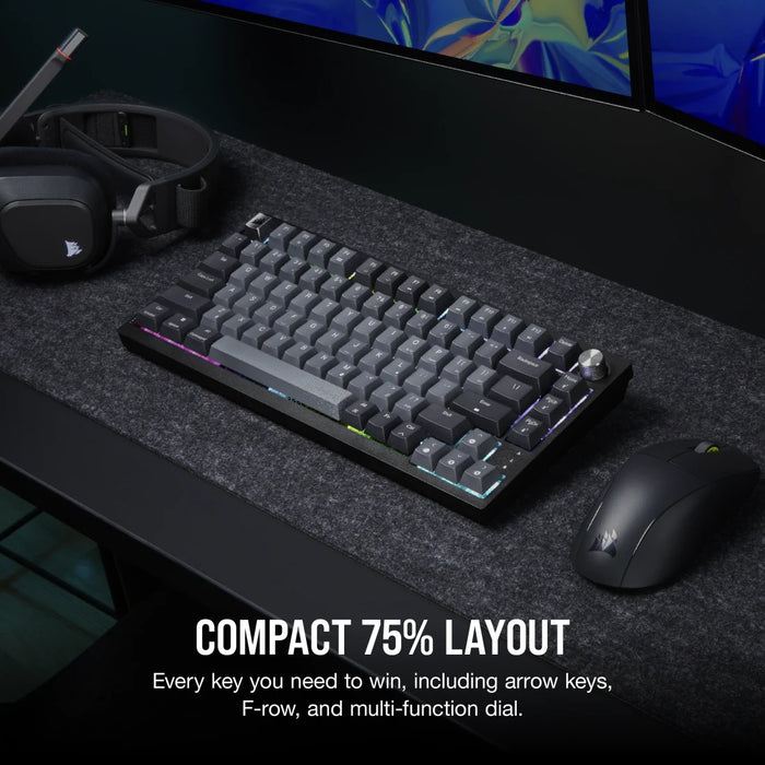 Corsair K65 Plus RGB 75% Wireless Mechanical Keyboard, HS, Corsair NLX Red Key Switches