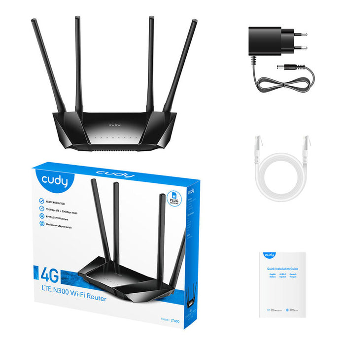 Wireless router Cudy LT400, 4G LTE, 2.4GHz, 300 Mbps, 10/100