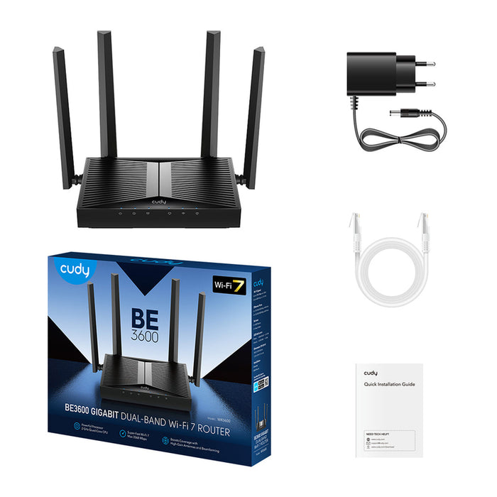 Wireless router Cudy WR3600, Gigabit Wi-Fi 7, 2882 Mbps + 688 Mbps, 5× Gigabit Ethernet Ports, VPN Server and Client, 10/100/1000