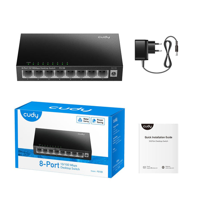 Switch Cudy FS108, 8-port 10/100 Mbps RJ 45, Metal housing, Black