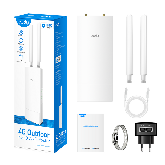 Wireless router Cudy LT400 Outdoor, N300, 4G LTE, 2.4 GHz, 300 Mbps for outdoor use