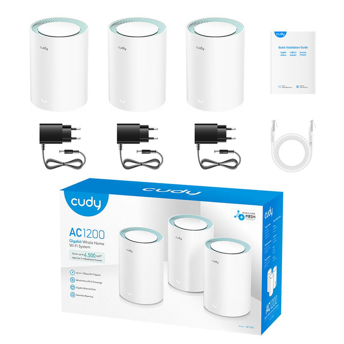 Wireless router Cudy M1300, 3-pack, AC1200 Dual Band, 2.4/5 GHz, 300 - 867 Mbps