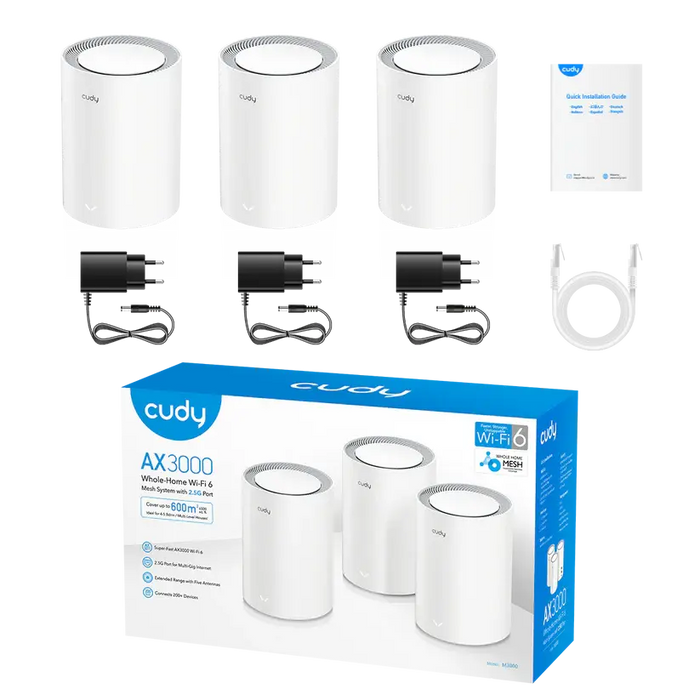 Wireless MESH system Cudy M3000, 3 pieces, AX3000 Dual Band, 2.4/5 GHz, 574 - 2402 Mbps