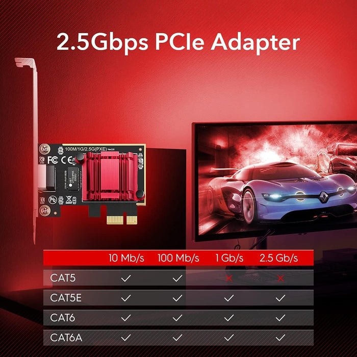 Network card Cudy PE25, PCIe, 10 Mbps/ 100 Mbps/ 1 Gbps/ 2.5 Gbps