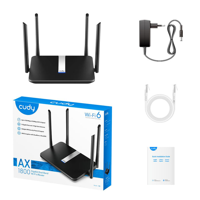 Wireless router Cudy X6, 2.4/5 GHz, 574 - 1201 Mbps, 10/100/1000