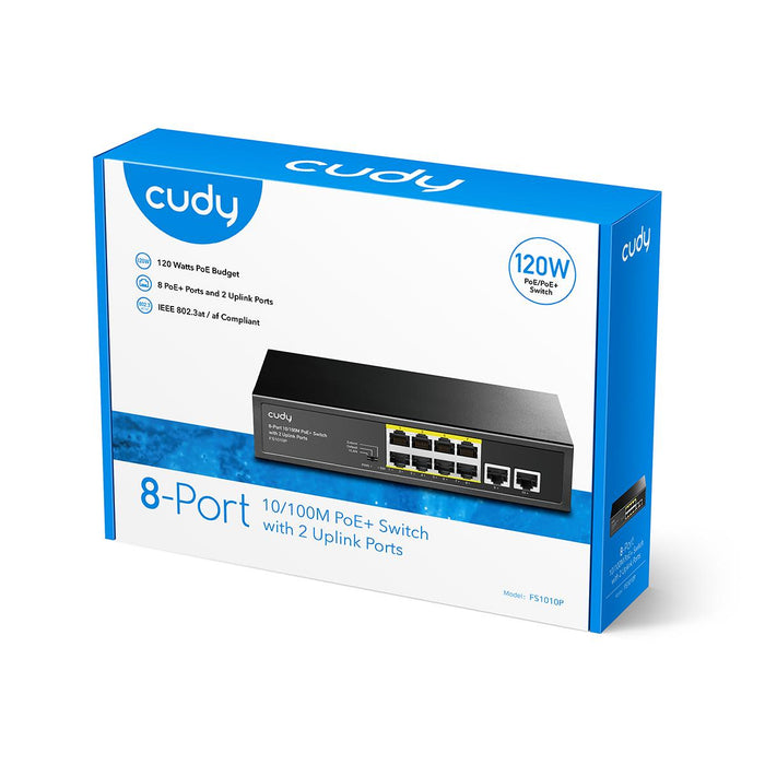 Switch Cudy FS1010P, 8 ports, 10/100, PoE+ Switch 120W, 2 x Uplink ports