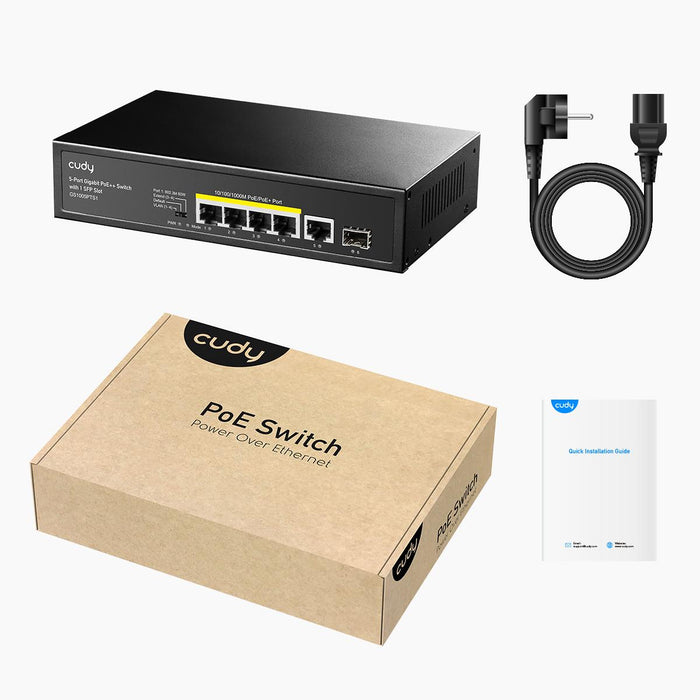 Switch Cudy GS1005PTS1, 5 ports, 10/100/1000, PoE+ Switch 120W, 1 SFP Slot