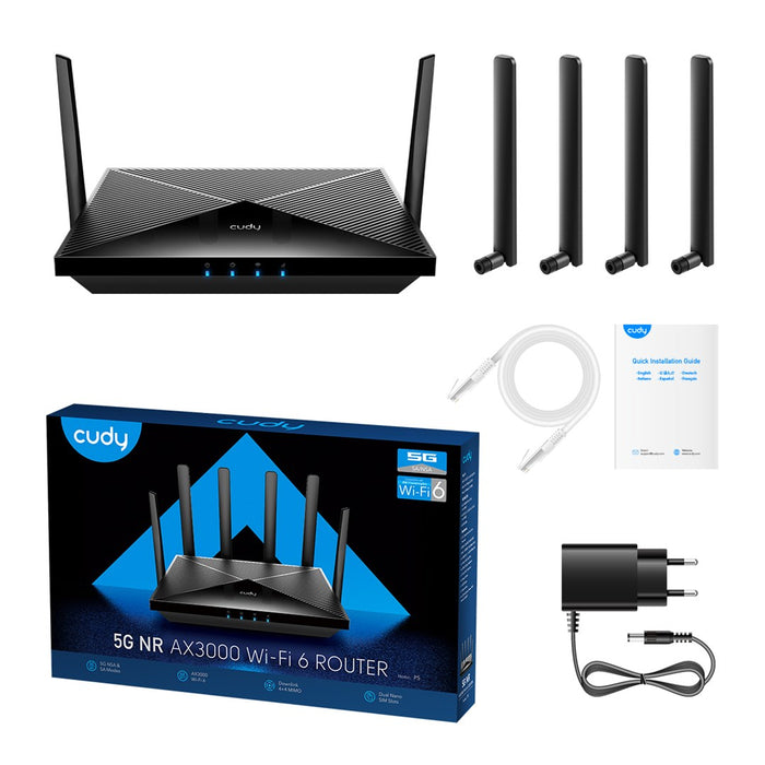 Wireless router Cudy P5, 5G, AX3000, 2.4/5 GHz, 574 - 2402 Mbps, 10/100/1000
